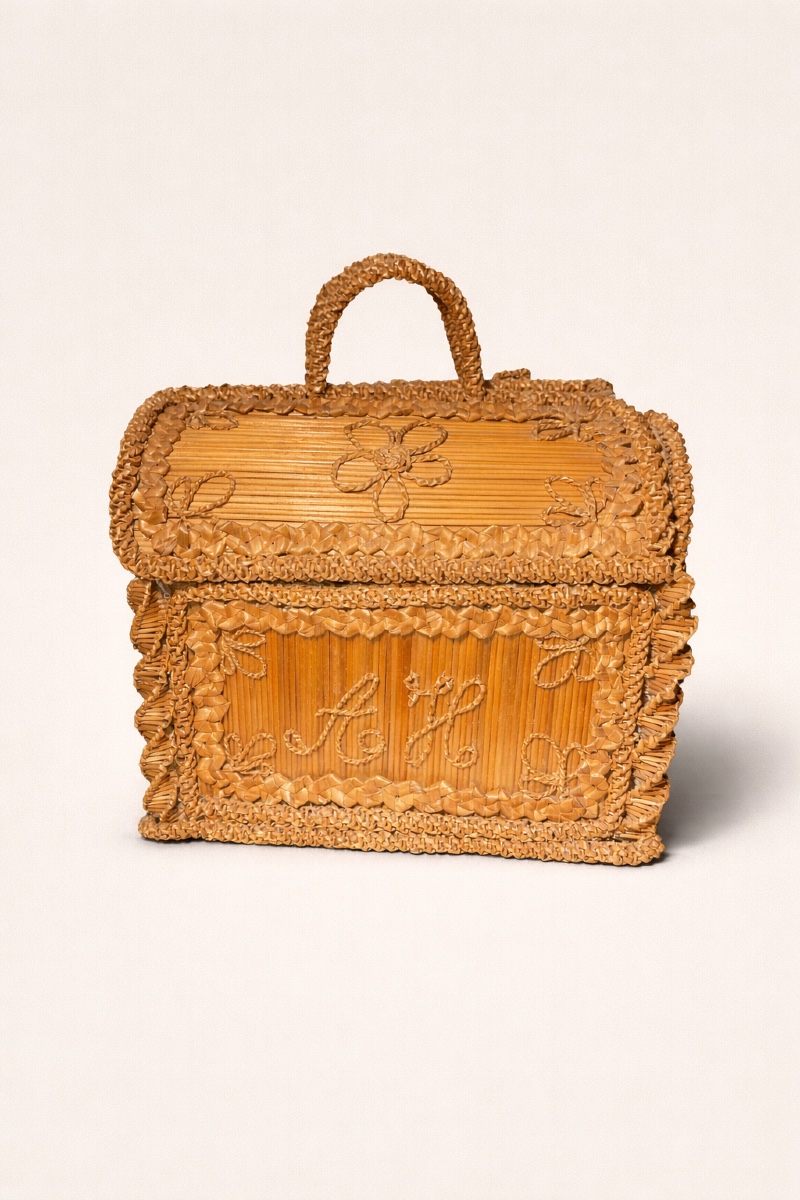 Straw Sewing Box - Folk Art - 19th Century
