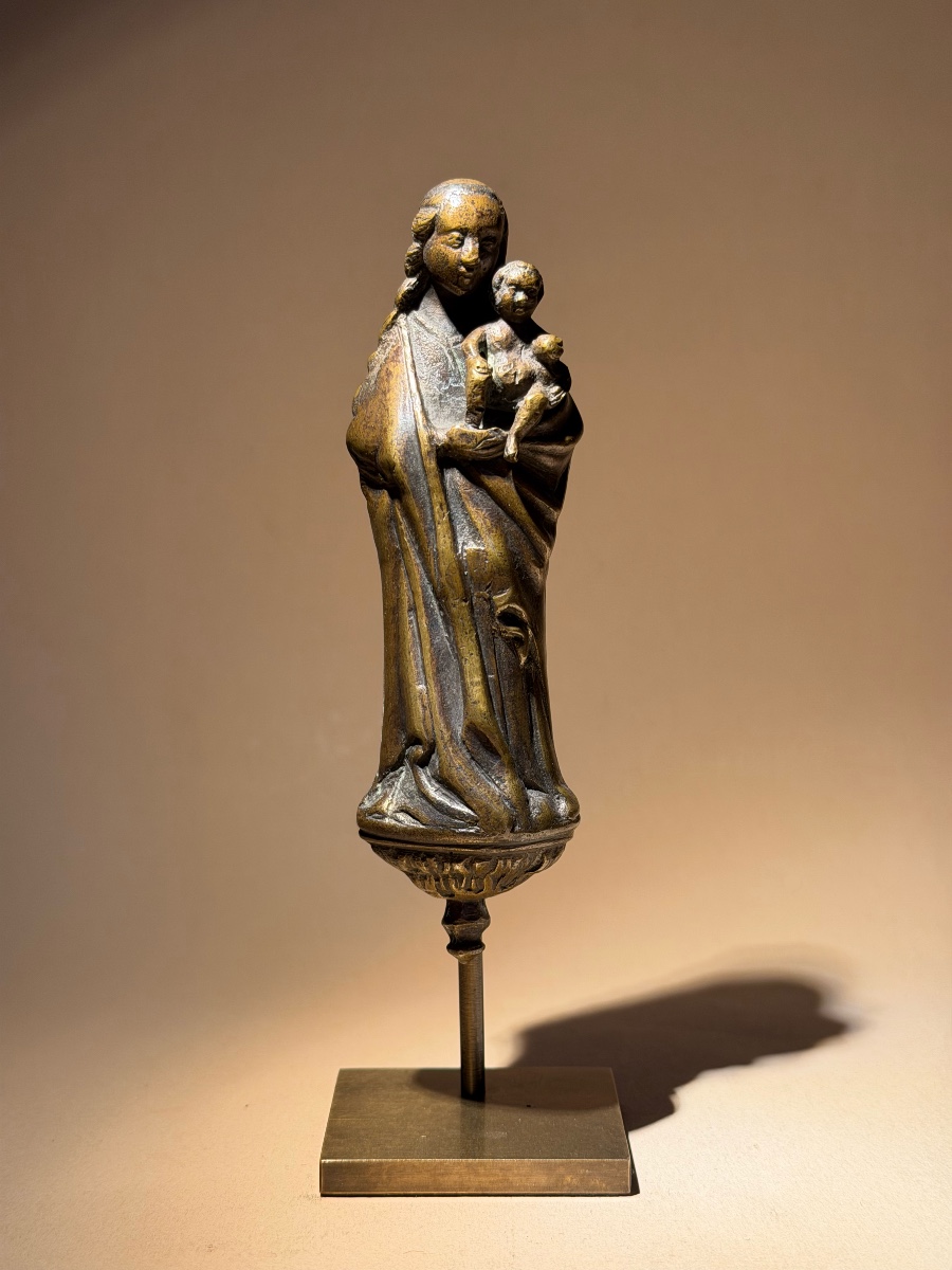 Medieval Bronze Madonna And Child - Circa 1500-photo-2