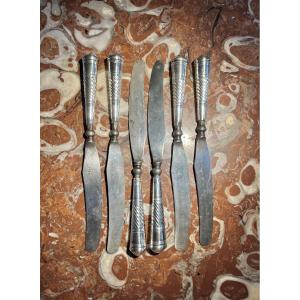 Set Of Six English Silver-handled Knives - 18th Century