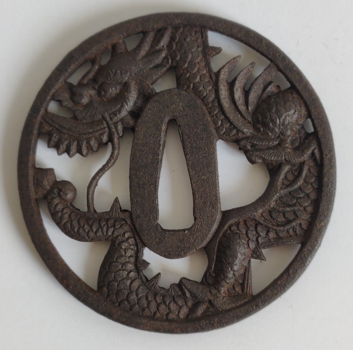  Iron Marugata Tsuba  With Openwork Decor Of A Dragon-photo-2