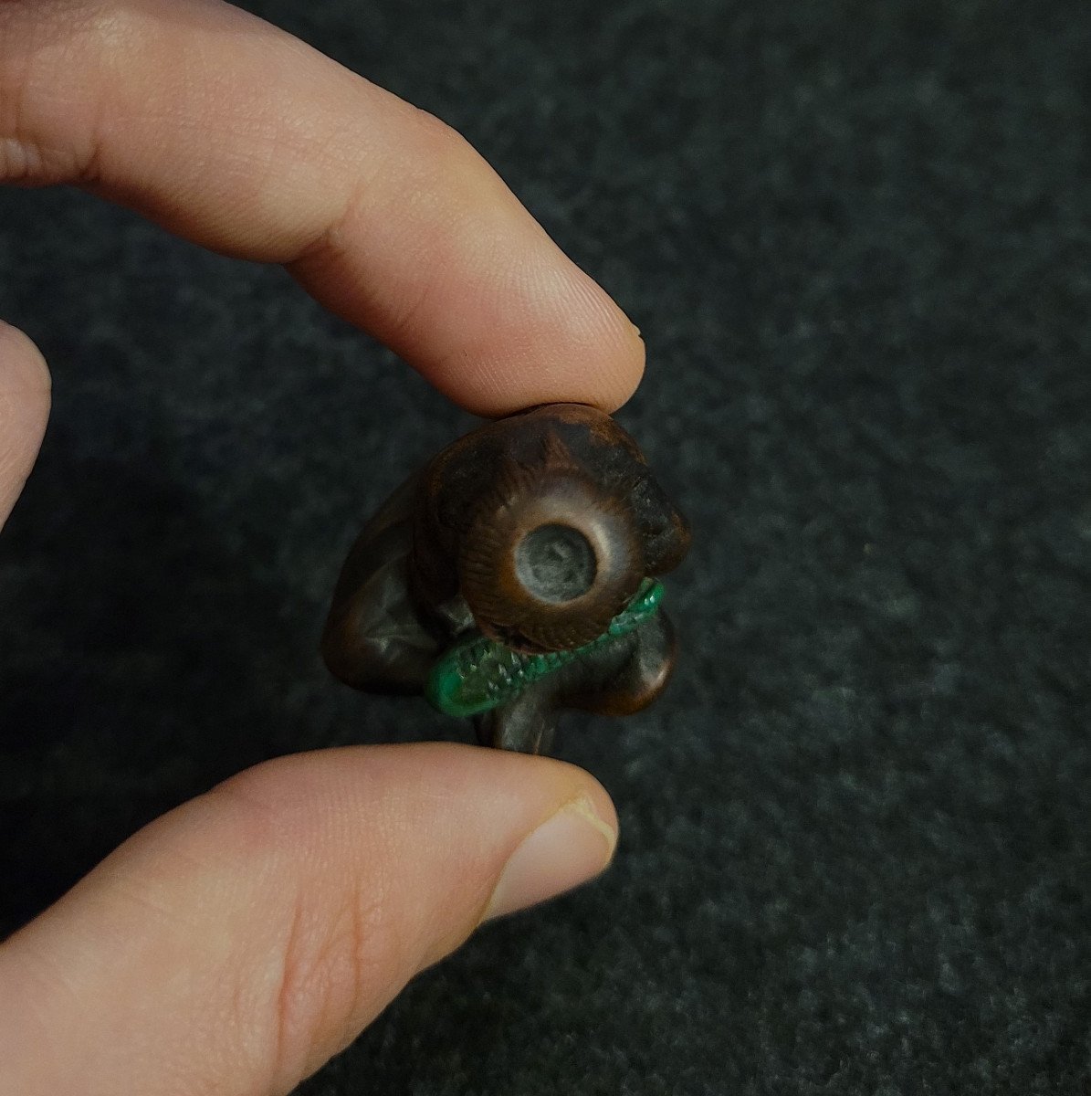 Netsuke - Kappa Au Concombre - Bois Et Os-photo-5