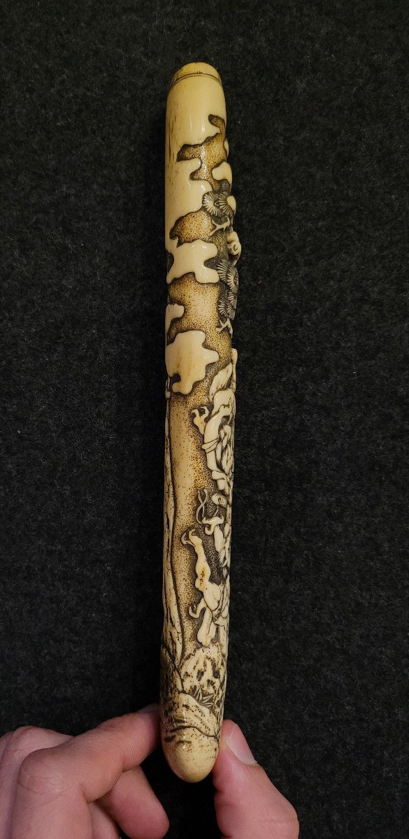Kiseru Zutsu - Shoki Hunting Oni - Deer Antler - 19th Century-photo-2