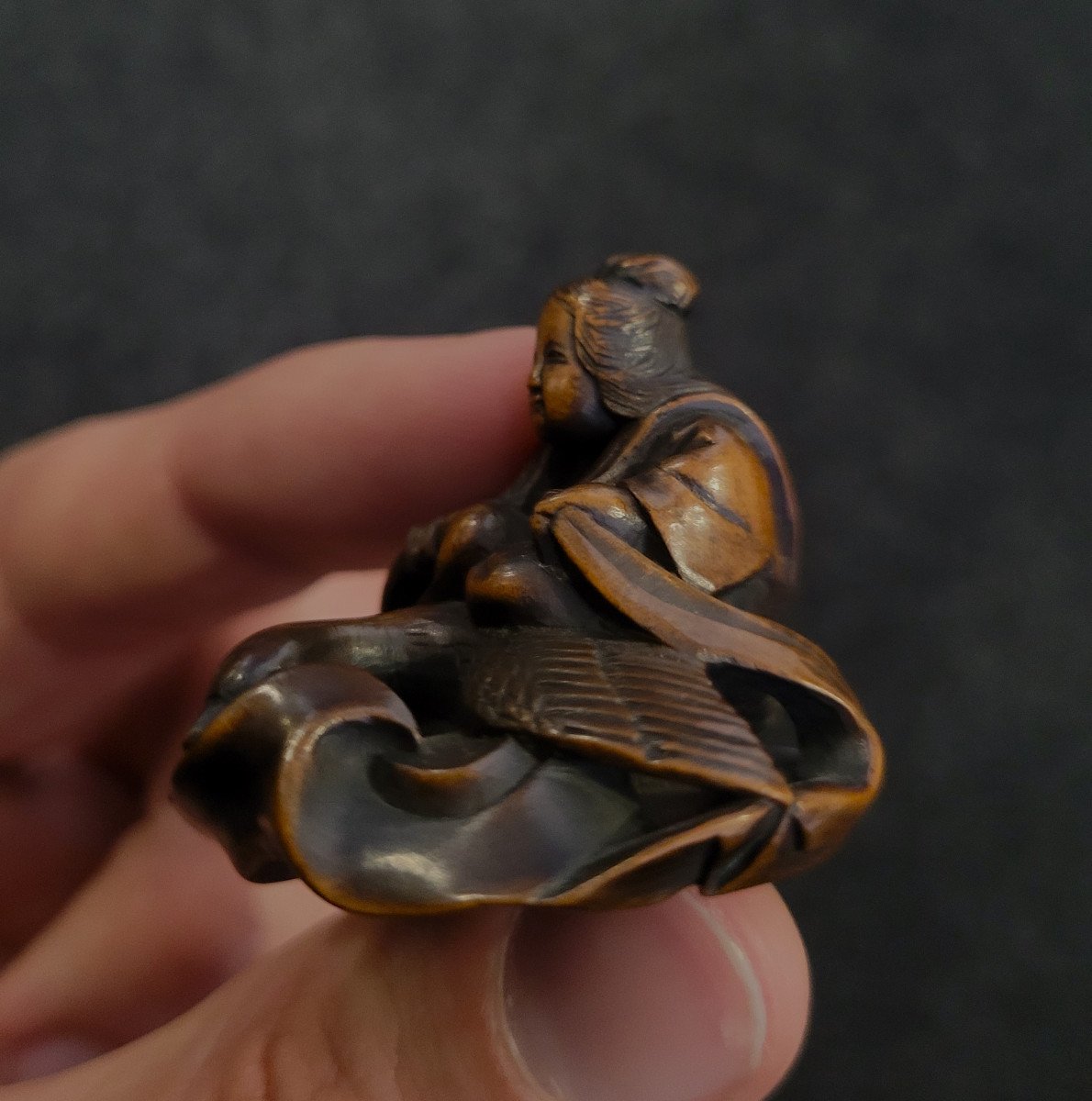 Netsuke - Ryû Jo On A Swan - Wood-photo-2