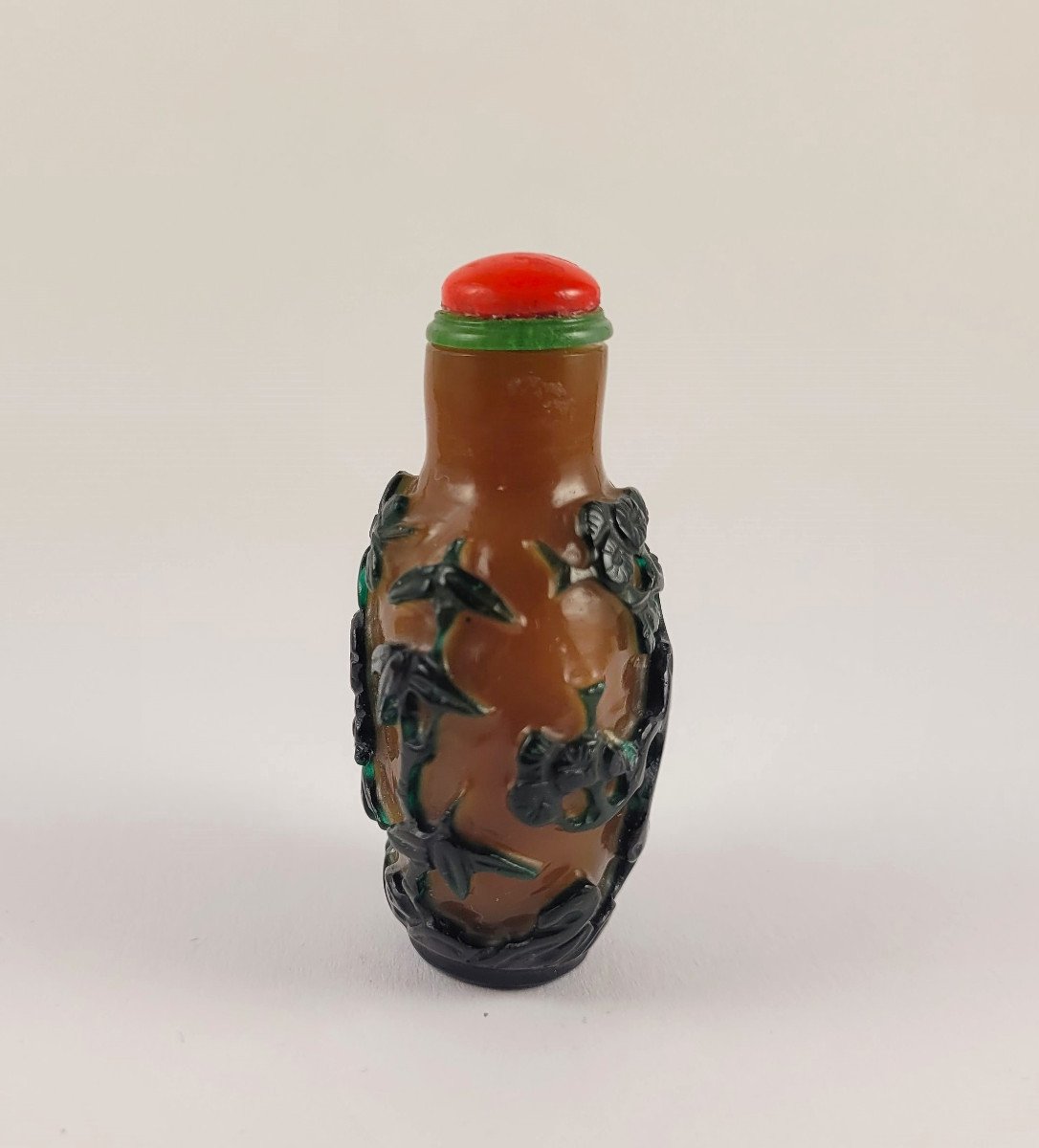 Tabatière En Verre Overlay Vert Sur Fond Caramel-photo-2