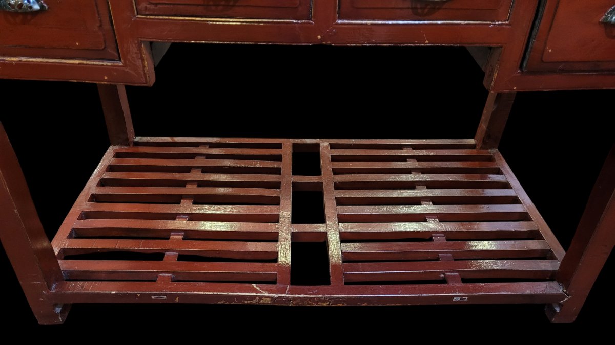 Bureau laqué rouge avec sa chaise, Chine, XIXe-XXe siècle-photo-3