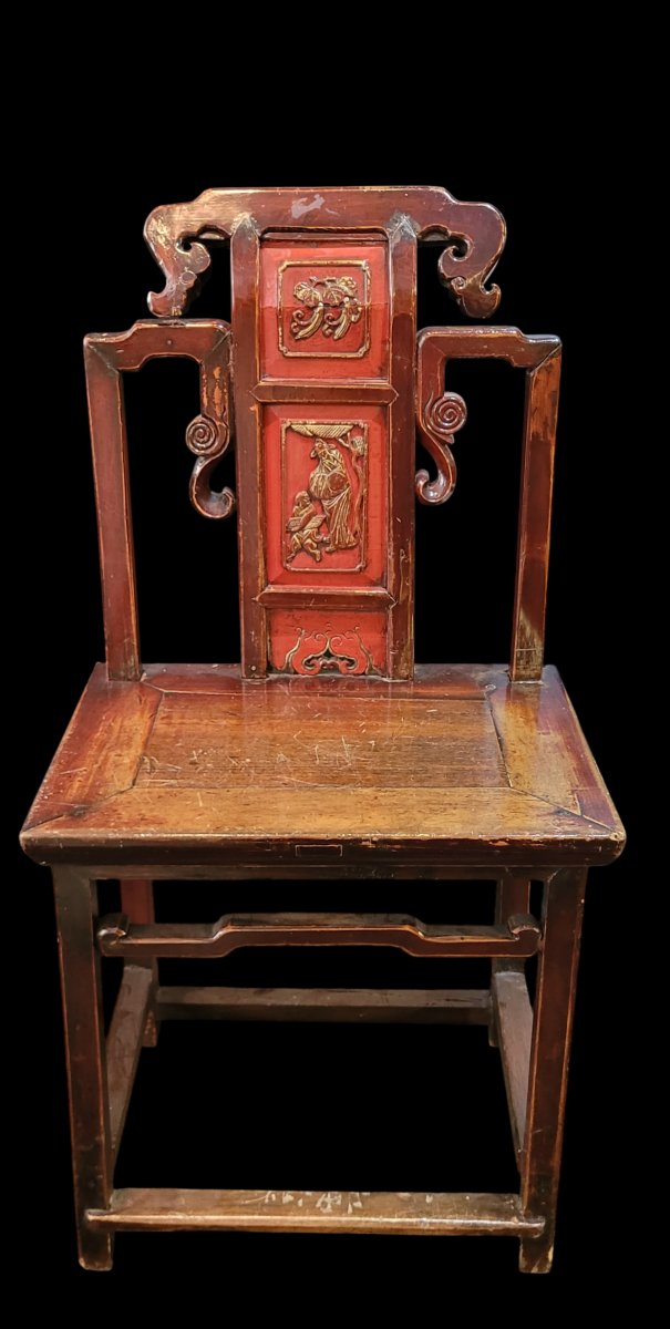 Bureau laqué rouge avec sa chaise, Chine, XIXe-XXe siècle-photo-3