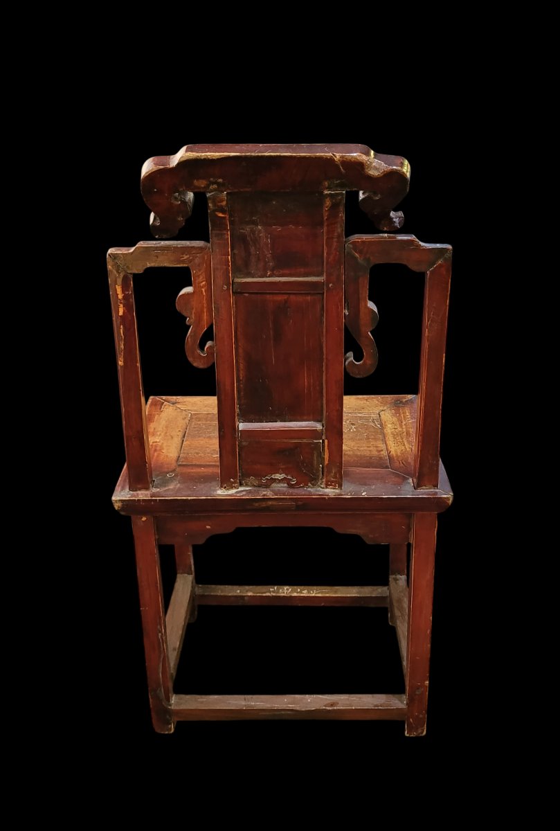 Bureau laqué rouge avec sa chaise, Chine, XIXe-XXe siècle-photo-4
