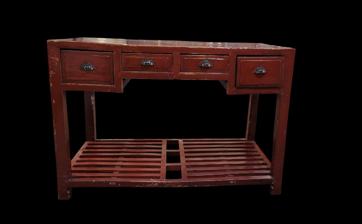Bureau laqué rouge avec sa chaise, Chine, XIXe-XXe siècle