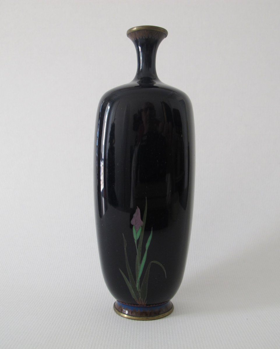 Cloisonné Enamel Vase On Copper With Floral Decoration-photo-4