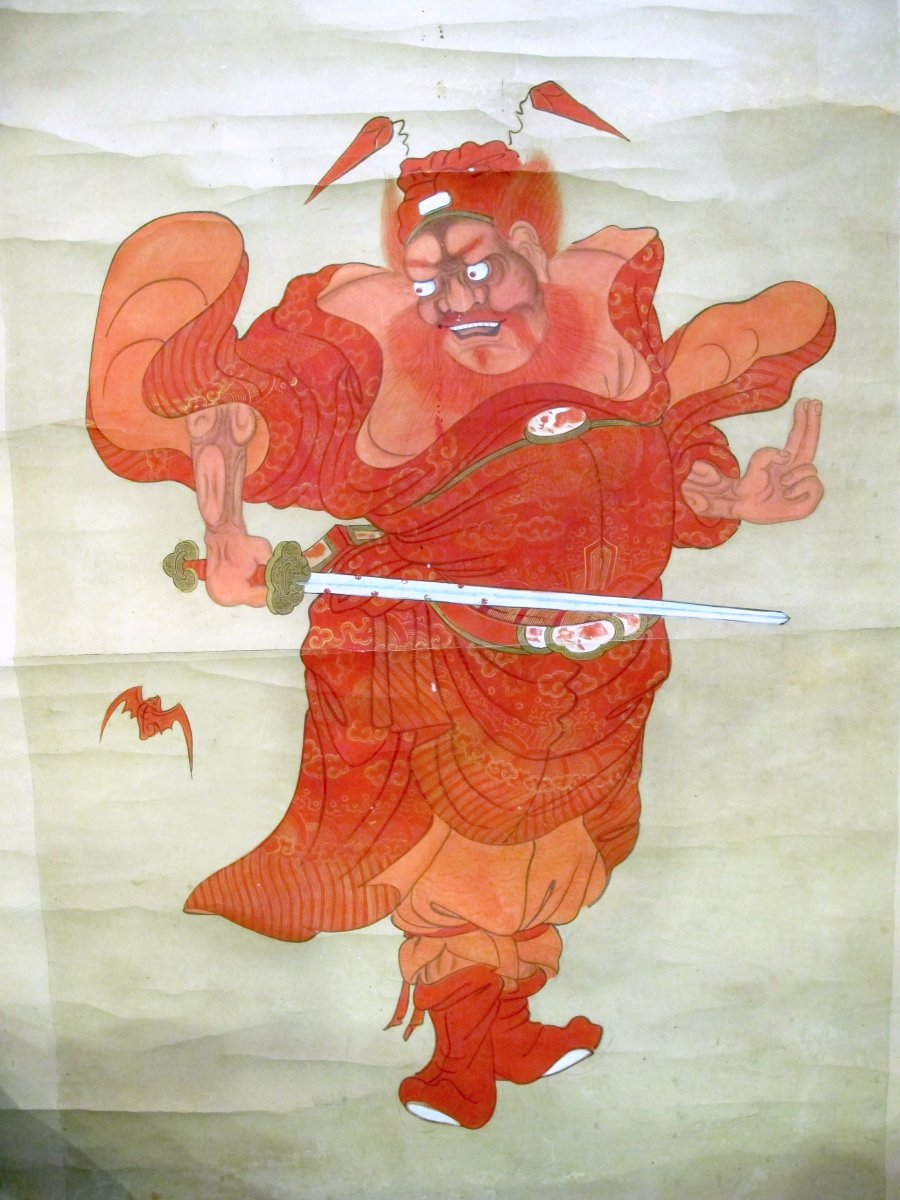 Chinese Painting On Paper Mounted In Kakemono. Red Zhong Kui