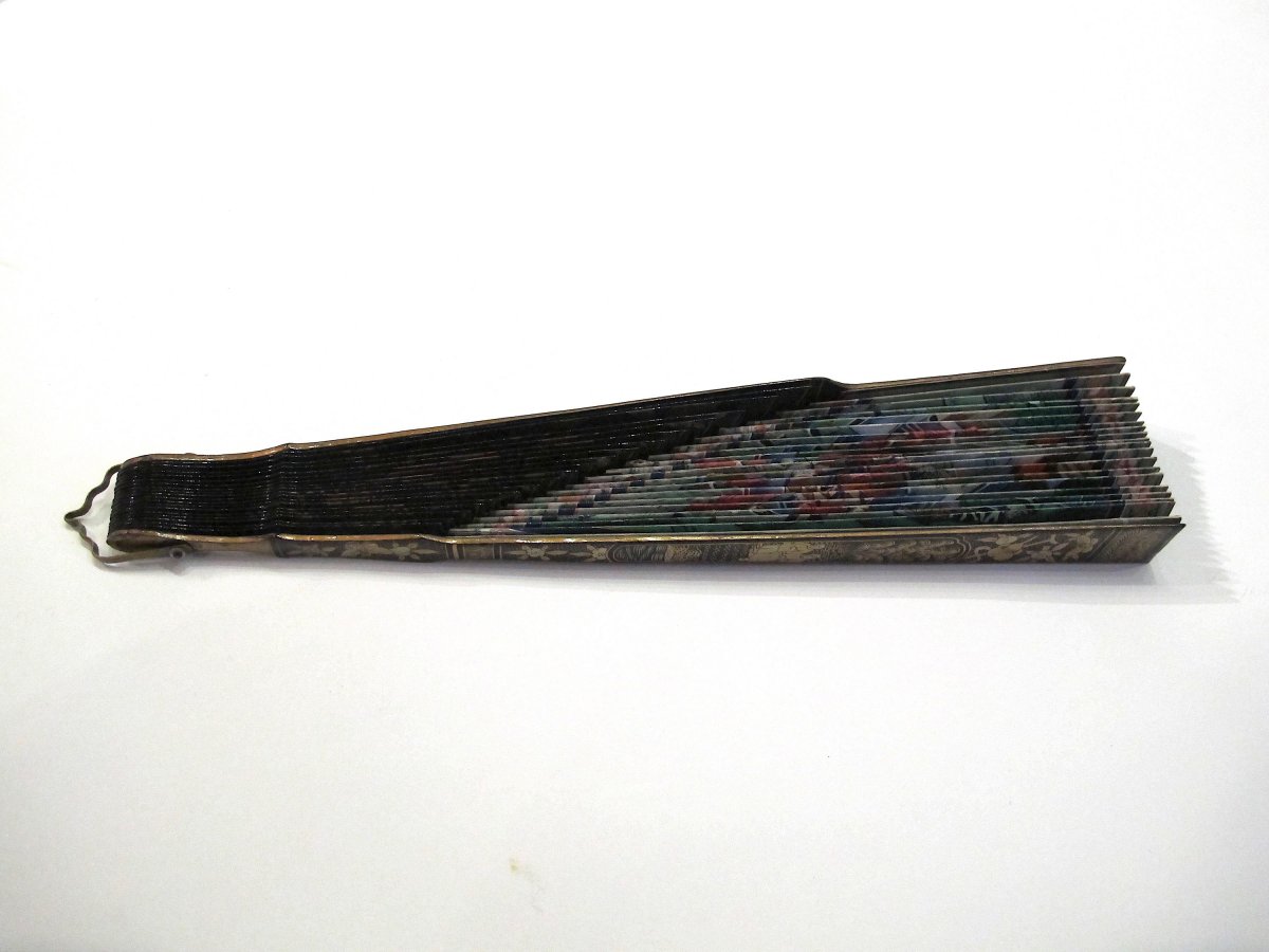 Large Cantonese Asymmetrical Hand Fan, Lacquer Wood, China, 19th Century-photo-4