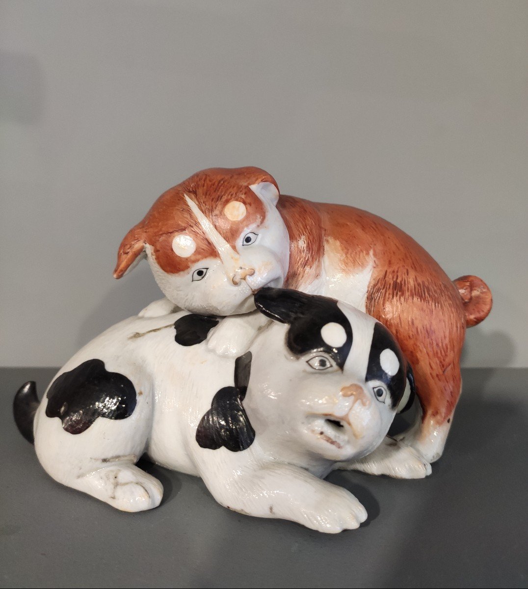 Small Group Of Two Porcelain Puppies From Kutani-photo-4