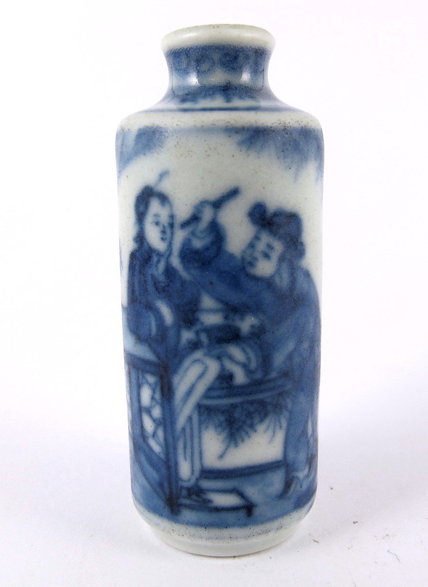 Tabatière Chinoise En Porcelaine Bleu Et Blanc, XIXème Siècle-photo-2