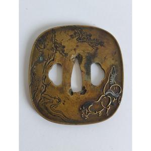 Tsuba En Sentoku à Décor De Chevaux