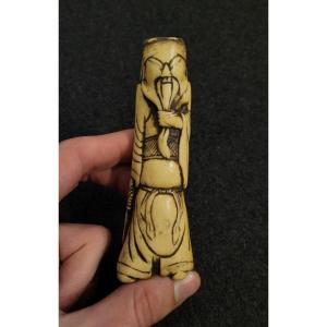 Netsuke - Kwan-yu Holding His Halberd And Beard - Deer Antler