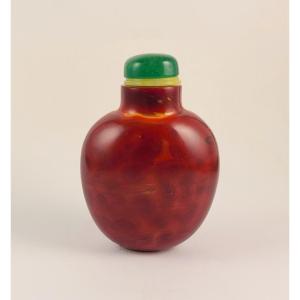 Tabatière Ovoïde En Verre Rouge Orangé