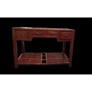 Bureau laqué rouge avec sa chaise, Chine, XIXe-XXe siècle