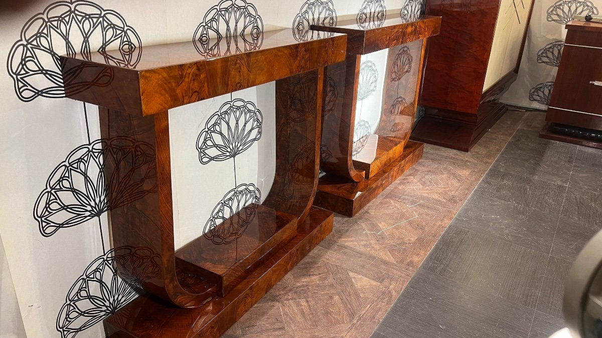 Pair Of Art Deco Walnut Console