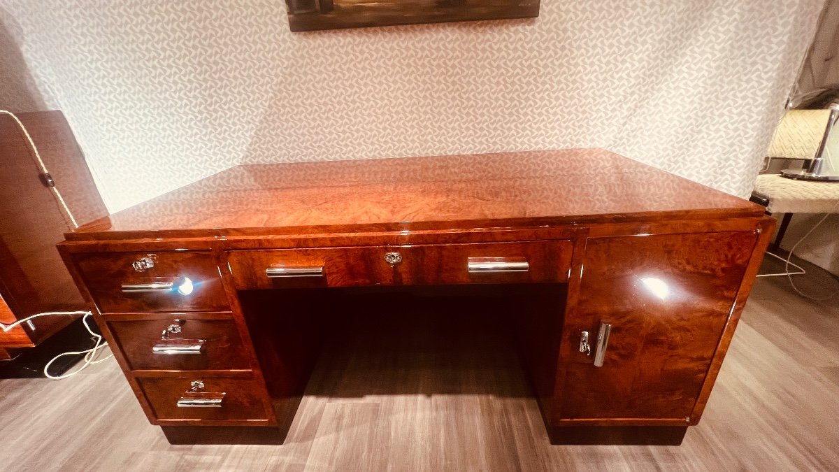 Bureau Plat Art Déco En Loupe D Amboine-photo-4