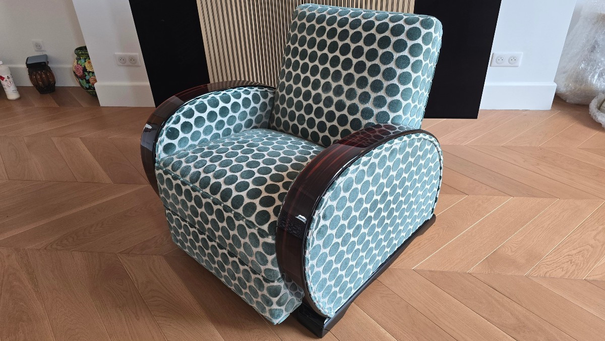 Salon fauteuils,canapé club art deco en ébène de Macassar-photo-3