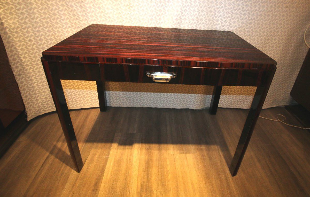 Flat Art Deco Desk In Macassar Ebony -photo-3