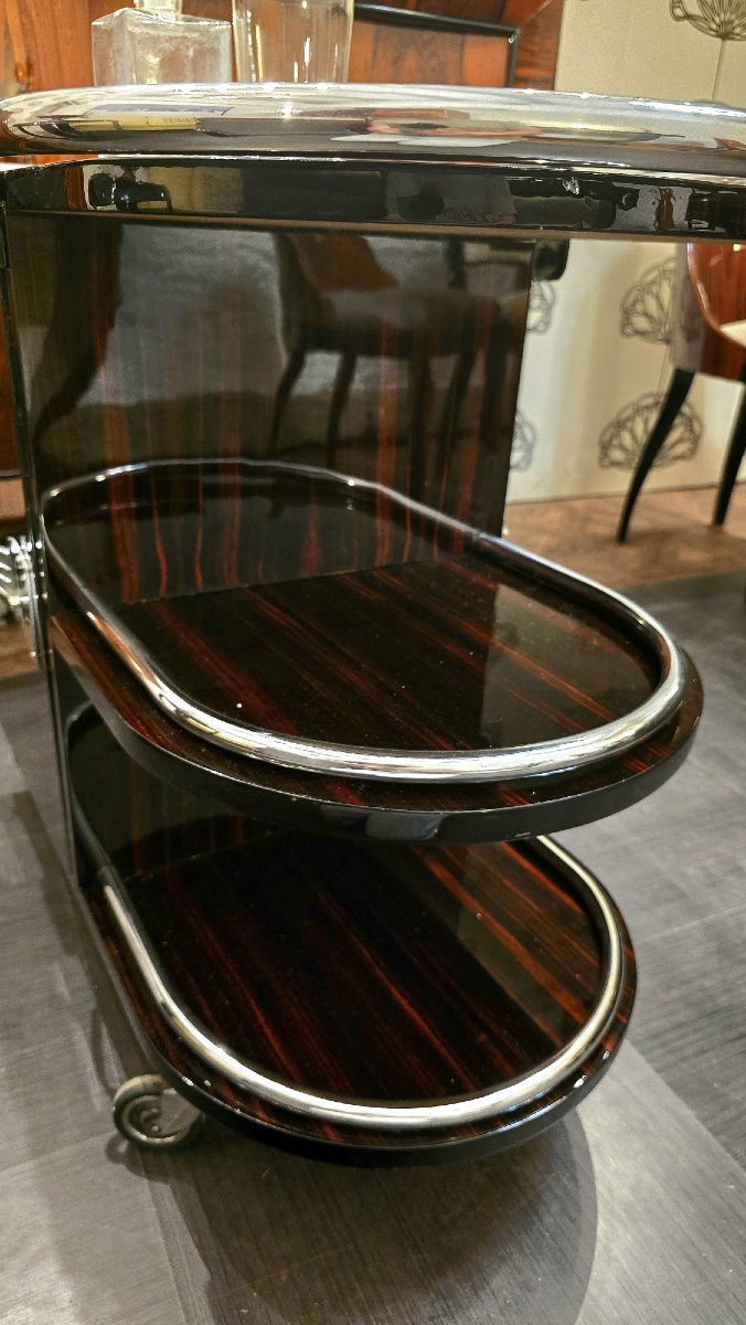 bar art deco à roulettes en ébène de Macassar-photo-3