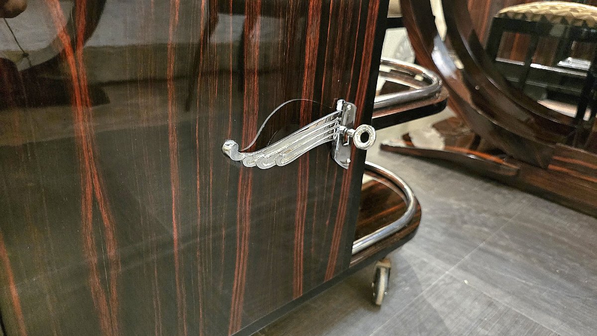 bar art deco à roulettes en ébène de Macassar-photo-4