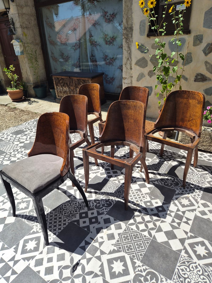 Art Deco Gondola Chairs Made Of Amboina Burl Wood-photo-2