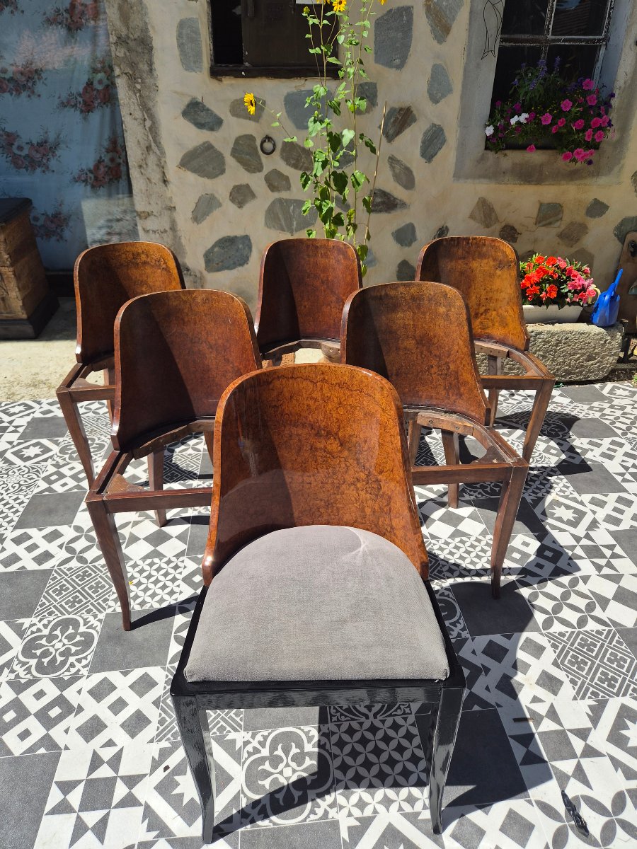 Art Deco Gondola Chairs Made Of Amboina Burl Wood