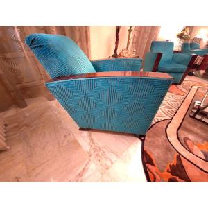 Fauteuils et canapé art deco en ébène de Macassar 