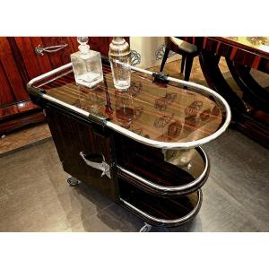 Art Deco Bar On Wheels Made Of Macassar Ebony