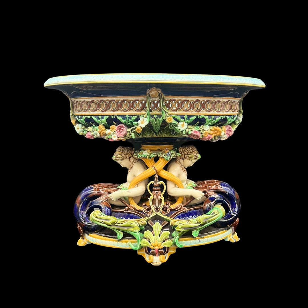 Grande jardinière en faïence de Sarreguemines – Style Majolique – Fin XIXe