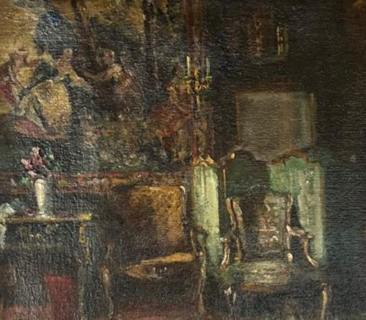 HUITE SUR TOILE CHARLES SCHWARTZ – INTERIEUR BOURGEOIS, FIN XIXème / DEBUT XXème-photo-3