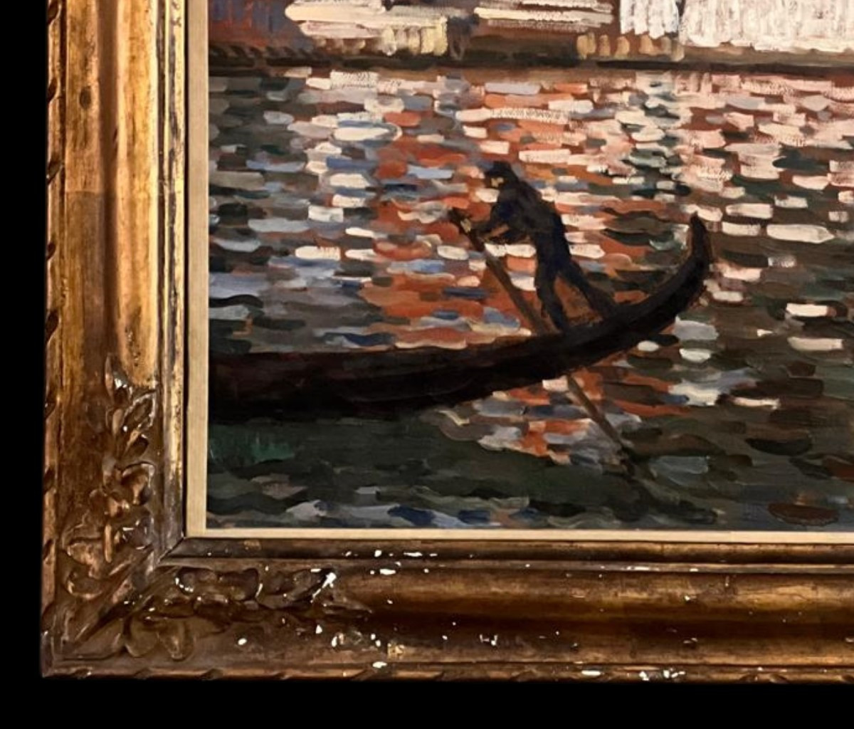 Oil On Canvas F. Olivier – View Of Venice, 20th Century-photo-1