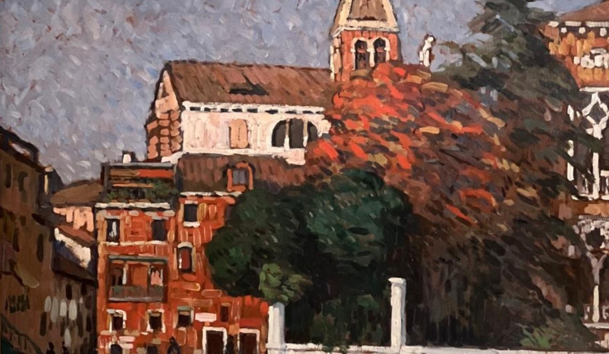 Oil On Canvas F. Olivier – View Of Venice, 20th Century-photo-2