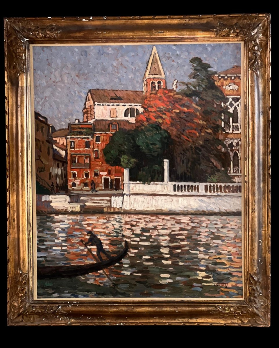 Oil On Canvas F. Olivier – View Of Venice, 20th Century