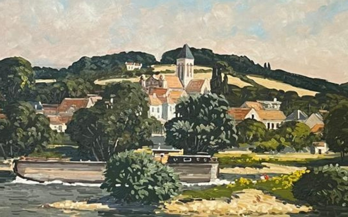 Oil On Canvas - Margueray – Lively Riverbank, 20th Century-photo-3