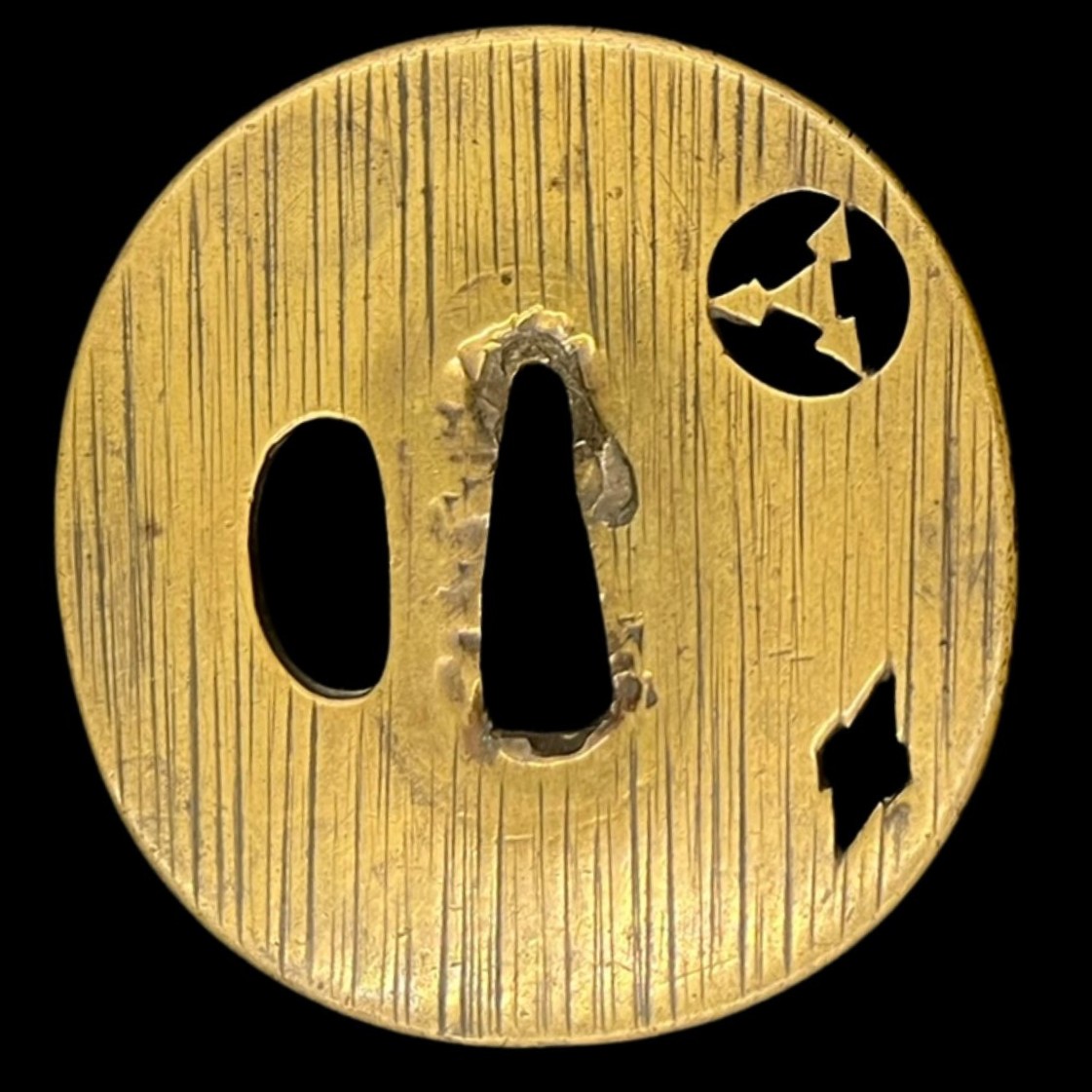 Tsuba japon en shakudō à décor de pluie stylisée et motifs ajourés – Époque Edo (1603–1868)-photo-4