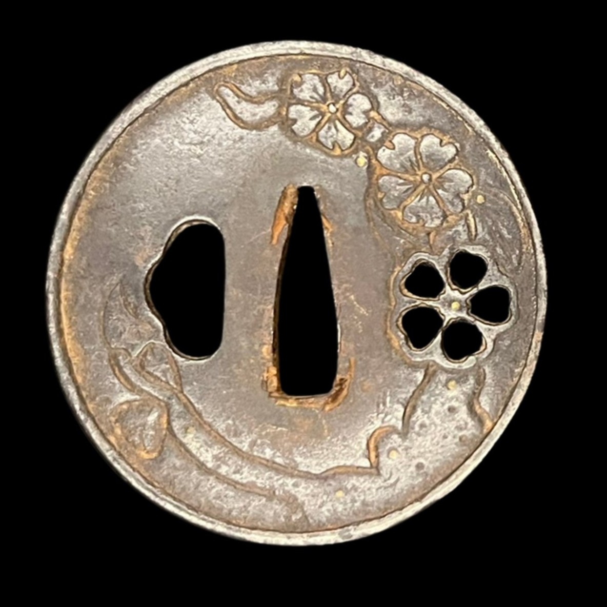 Iron Tsuba With Added Floral Decoration - Japan - Edo Period (17th - Early 19th Century)-photo-4