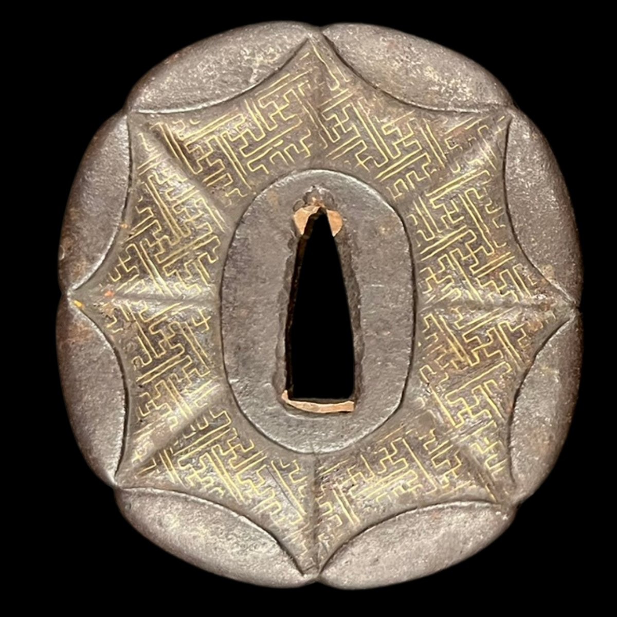 Tsuba en fer -  décor géométrique incrusté – Style HEIANJŌ ZŌGAN début période EDO (XVIIe–XIXe)-photo-3