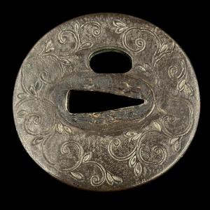 Iron Tsuba With Karakusa Decoration, Edo Period, 17th Century