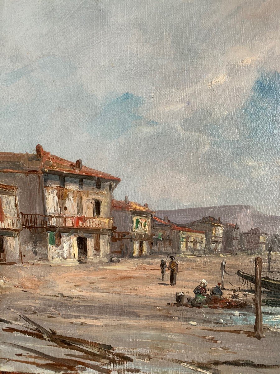 Painting Fishing Port Signed Milon Late 19th-photo-3