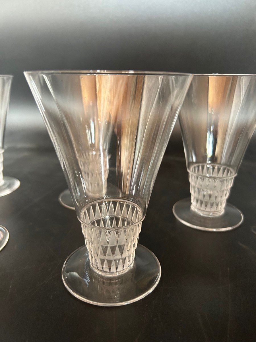 6 Lalique Crystal Glasses Bourgueil Model Height 12.7 Cm Art Deco-photo-4