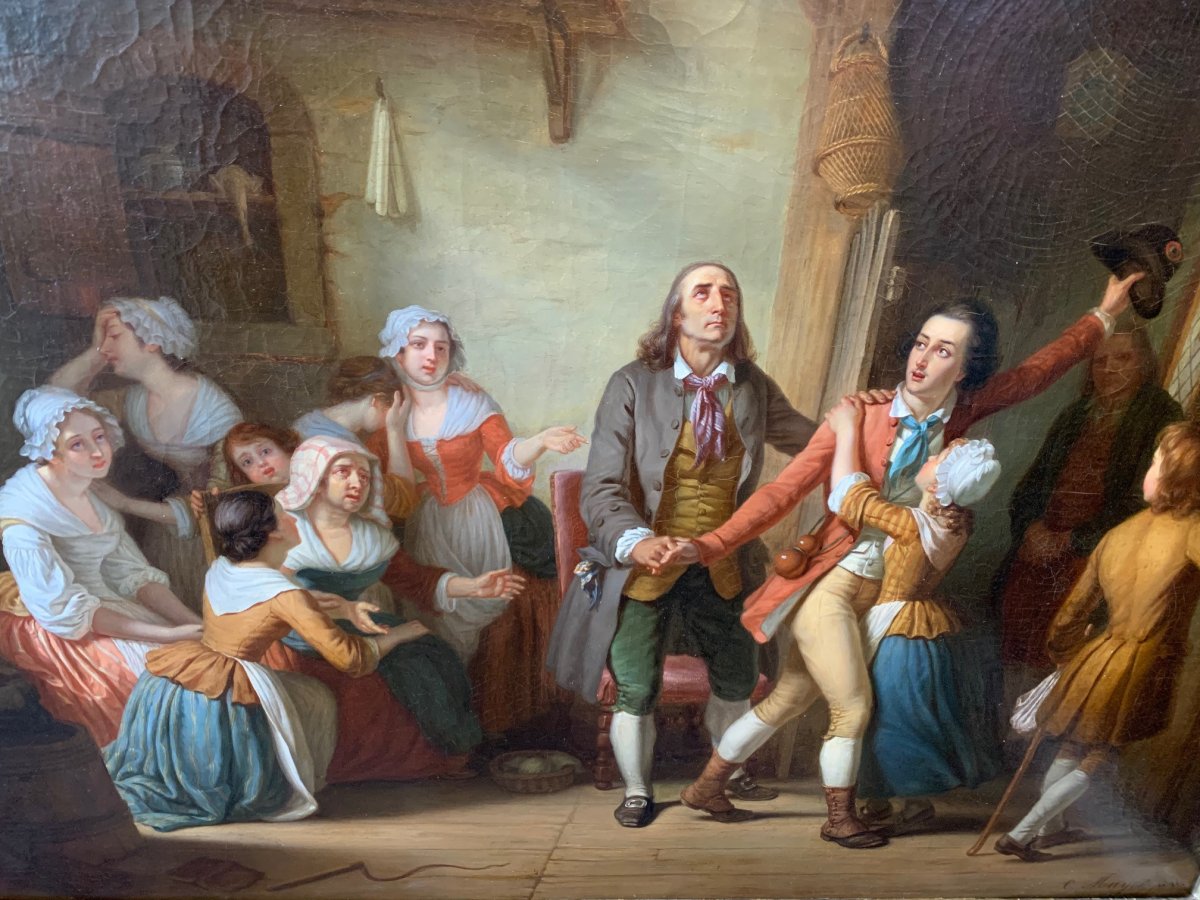 Grand Tableau Signé C.mayer 1841 Départ Pour La Guerre-photo-4