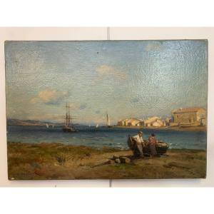 Seaside Marine Painting Signed: Etienne Cornellier