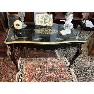 Napoleon 3 Brass Marquetry Desk Table