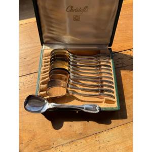 Christofle 12 Solid Silver Ice Spoons, Joubert Model
