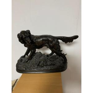 Jules Moigniez  Statue Bronze Chien Setter Et Lièvre