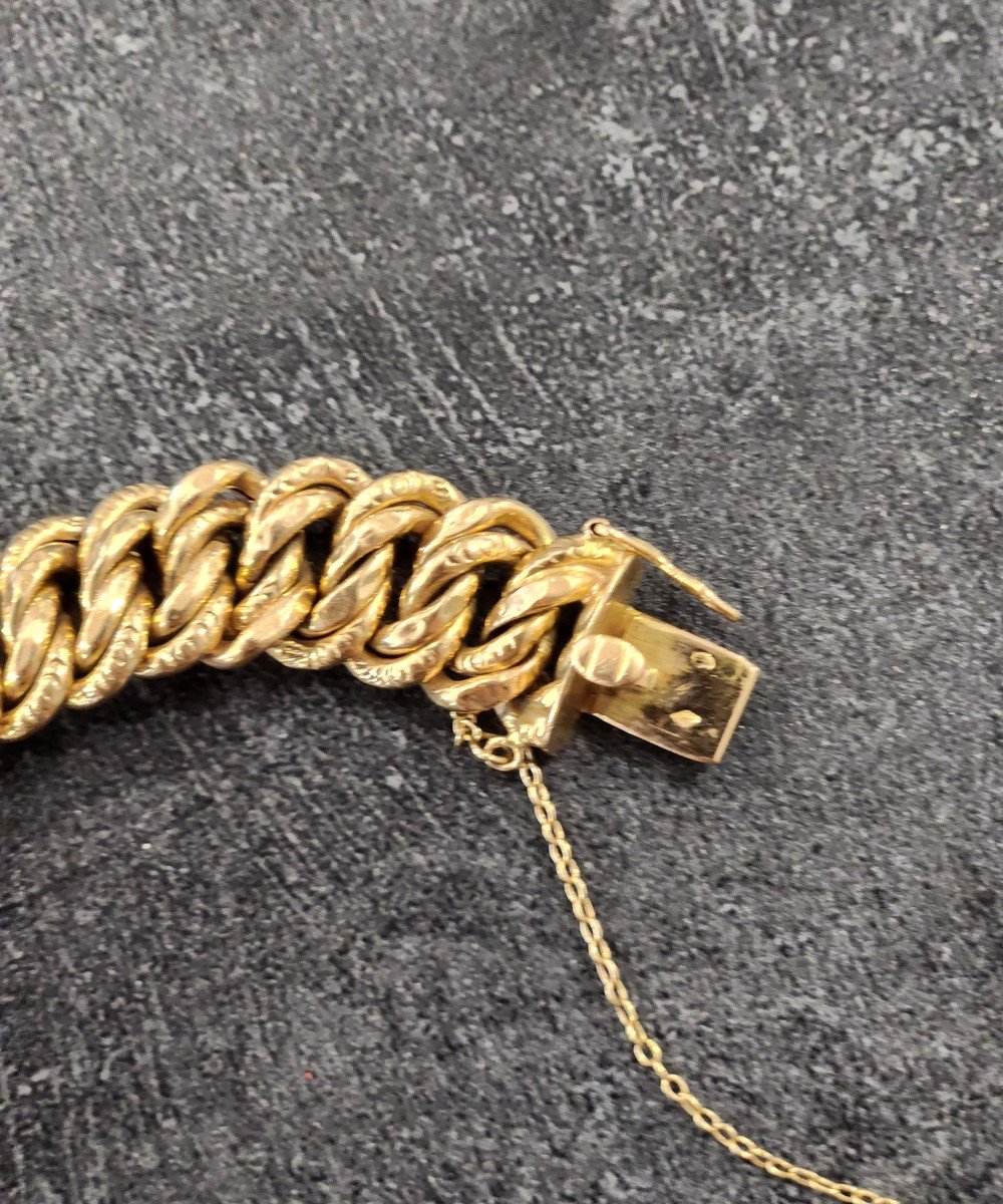 Bracelet Gourmette Américaine Plaqué Or 18 Carats - Longueur 19 Cm, Maille Classique, Neuf Sans Boîte