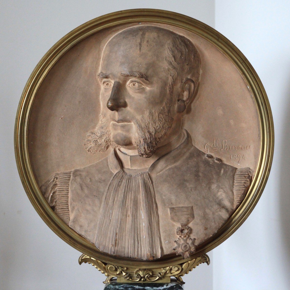 Large Terracotta Medallion - Portrait Of Edmond Rousse-photo-2